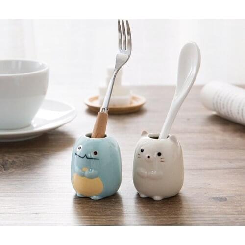 Cartoon Ceramic Toothbrush Desktop Storage Tank Penguin Dinosaur Cat Creative Toothpick Cylinder Child Cottage Brush Floor Type