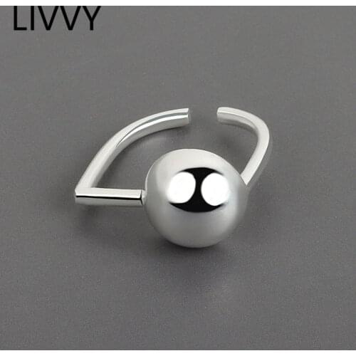 LIVVY Silver Color Ball Shape Rings Korean Vintage Simple Trendy Open Adjustable Rings For Woman Jewelry Gifts
