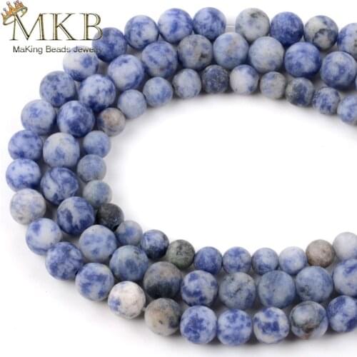 Dull Polish Matte Blue Spot Stone Round Beads For Jewelry Making 6/8/10mm 15inches Loose Beads Diy Bracelet Necklace Wholesale
