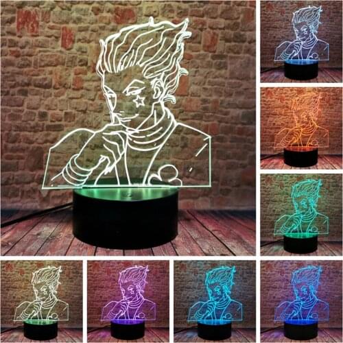 Flashing Hisoka Model 3D Illusion LED Desk Nightlight Colorful Changing Sleeping Light Magician Anime Figuras toys for Baby