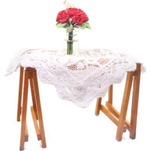 1:12 Scale Miniatures Furniture Decoration White Knitting Table Placemat Coffee Table Mat for Dollhouse Life Scene Model Toy