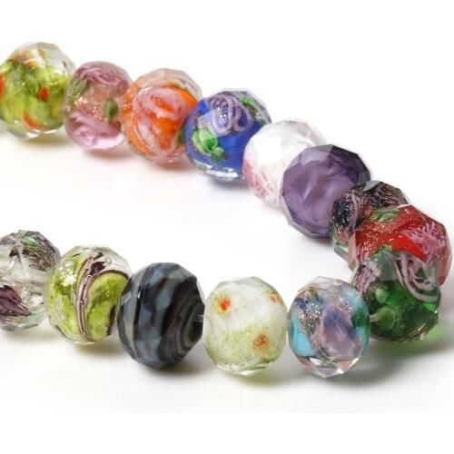 Murano Transparent Flower Lampwork Crystal Glass Beads Colorful Faceted Rondelle Spacer Beads For Jewelry Bracelet Diy Making