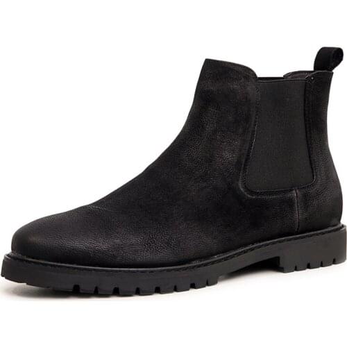 Men Ankle Casual Boots High Street Wear Luxury Trainers Genuine Leather Chelsea Male Black Spring Boots Flats Shoes