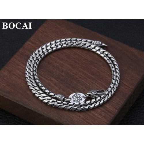 S925 sterling silver Thai silver craftsmanship mens personality wild vajra six-character mantra 3mm fairy bone necklace