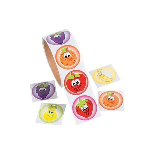 100 FRUIT Smile Face STICKERS Apple Orange Banana PEAR Grapes STRAWBERRY - PARTY Favors TEACHER Classroom Rewards