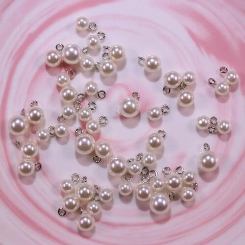 30pcs/lot New 8mm/10mm/12mm Imitation Pearl Charms Pendant Fit Bracelets Necklace DIY Metal Jewelry Making