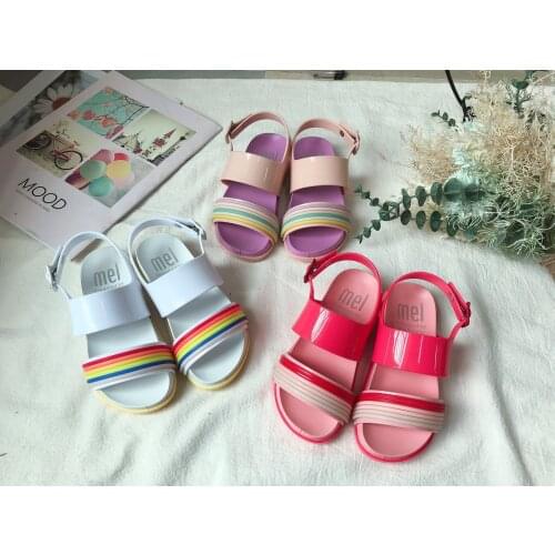 New Melissa Rainbow Fragrant Jelly Shoes Big Childrens Two Band Sandals Girls Elementary School Beach Shoes For Kids HMI061