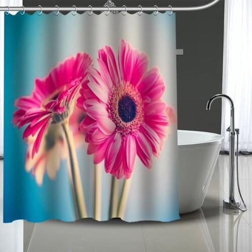 New Custom Gerberas Curtains Polyester Bathroom Waterproof Shower Curtain With Plastic Hooks More Size