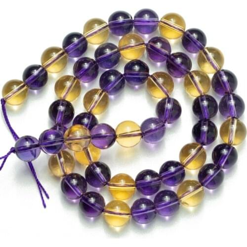 Wholesale Natural Stone Ametrines Purple Yellow Crystal Beads Round Loose Beads 6 8 10mm DIY Making Bracelet Necklace Jewelry