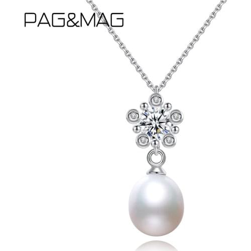 PAG&MAG Genuine Freashwater Pearls Pendant Necklace 925 Sterling Silver Chian Necklace Gold Plated CZ Fine Jewelry FN-0216