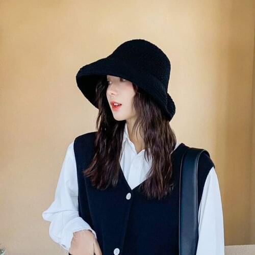 Vintage KittedBucket Hat Panama Women Men Big Brime Winter Sun Hat For Girl Fashion Outdoor Hip Hop Cap Men Panama Keep warm