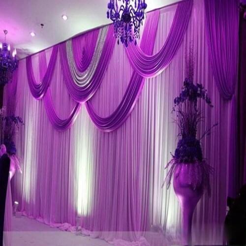 Top-rated 3x6m white and gold wedding backdrop curtain with swag wedding drapes wedding stage backdrop Free Shipping