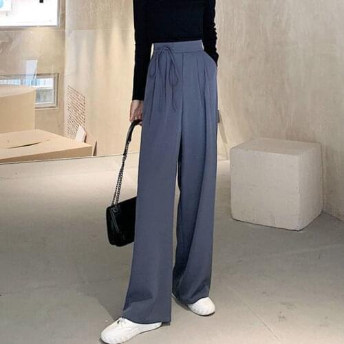 Casual Pants Women Lace-up Harajuku Simple Loose Wide Leg Trousers Students Full Length Spring Ladies Chic Long Pants