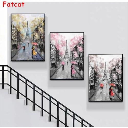 Romantic City Lovers Paris Tower diy Diamond Painting full square round drill landscape diamond embroidey art home decor PP1701