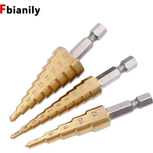 3pc Hss step drill bit set cone hole cutter Taper metric 4 - 12 / 20 / 32mm Step Cone Cutt Woodworking Wood Metal Drill Bit Set