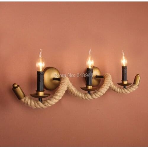 American Style Vintage Hemp Rope Wall Lamp Designer Creative Dining Room Wall Light Fixture