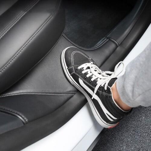 Door Sill Protection in the Rear Row Wrap-edge Design for Model Y Scuff Plate Cover Auto Velcros Installation Black