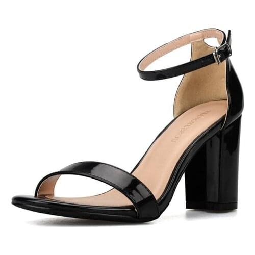 New Sexy 2020 Summer Patent Leather Shoes Women Square High Heel 8CM Sandals Party Shoes Dress Office Shoes Big Size H0038