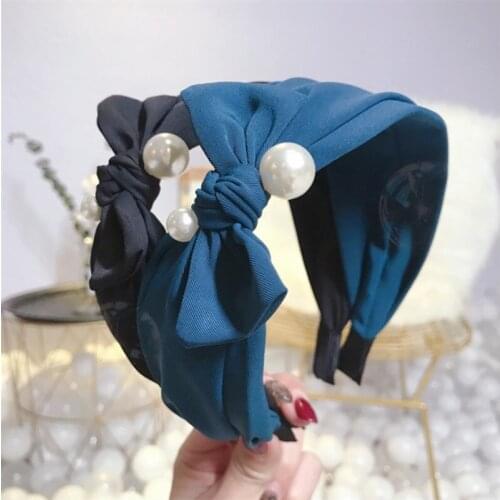 High-end hair accessories womens fabric bow pearl wide-brimmed headband headband fashion wild Cute girl Wash hair band headwear