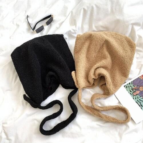 Winter Women Lambswool Handbags Luxury Designer White Shoulder Bag Faux Fur Large Capacity ​Tote Female Messenger Bag Bucket Bag