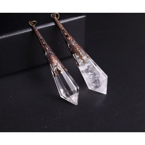 1PC Natural White Crystal Stone Pendulums Pendant Chakra Reiki Healing Dowsing Divination Faceted Pyramid Pendant Charm Jewelry