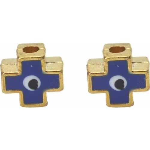 10pcs/lot 8*7mm Colorful Evil Eye Spaced Beads Alloy Cross Charms Hole Beads For Bracelet Necklace Fashion Jewelry Accessories
