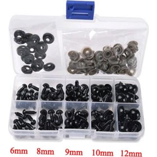 100PCs New Safety Eyes 6-12mm Black Plastic Eyes For Teddy Bear Snap Animal Puppet Dolls Stuffed Toys Craft Eyes For Toys#83010