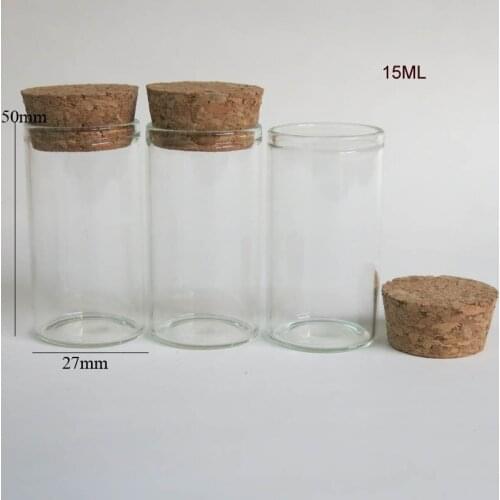 1000 x 15ml Empty Glass Container with Wooden Cork 15cc Cork Stoppered Tube Sample Vial 27*50mm Clear Containers Bottle