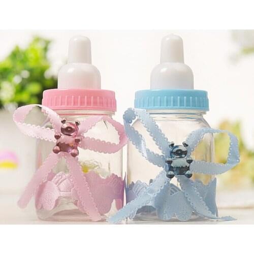 12pcs Girl Boy Baby Shower Decorations Chocolate Candy Bottle Baptism Favors Christmas Halloween Party Gifts Box Plastic Case