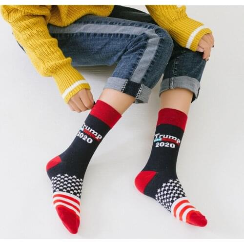2020 Soft Men Cotton Sock Novelty Personality Chaussette Homme Stitching Color America National Flag Printed Socks Trump