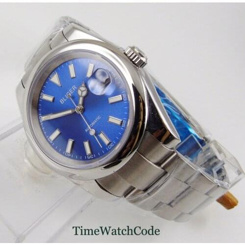 39mm Genuine Miyota 8215 Automatic Mens Watch Sapphire Glass Date Blue Dial Oyster Bracelet Luminous Dial Polished Bliger
