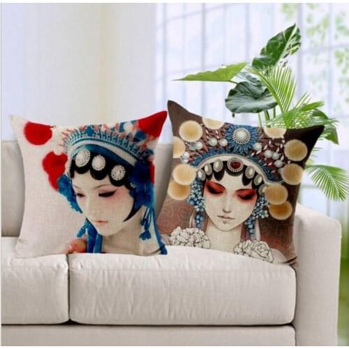 Free shipping wholesale linen cotton 18" Square Beijing Opera pillowCover Decorative Pillow Home Chair Car Seat Pillow Case