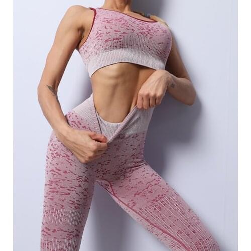 2PCS Seamless Women Yoga Set Workout Sportswear Gym Clothing Fitness Sports Bra Crop Top High Waist Leggings Running Suits