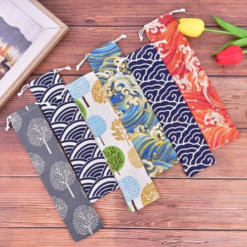 Cotton Linen Cutlery Case Drawstring Bag Portable Tableware Bag Travel Spoon Chopsticks Storage Household Utensils Dinnerware