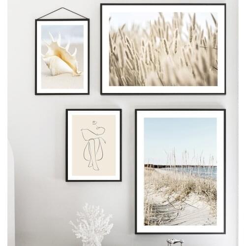 Reed Shell Conch Beach Sea Nude Figure Wall Art Canvas Painting Nordic Posters And Prints Wall Pictures For Living Room Decor