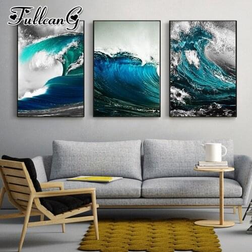 FULLCANG waves natural seascape 5d diy diamond painting full square round drill diamond embroidery kits wall decoration FC3736