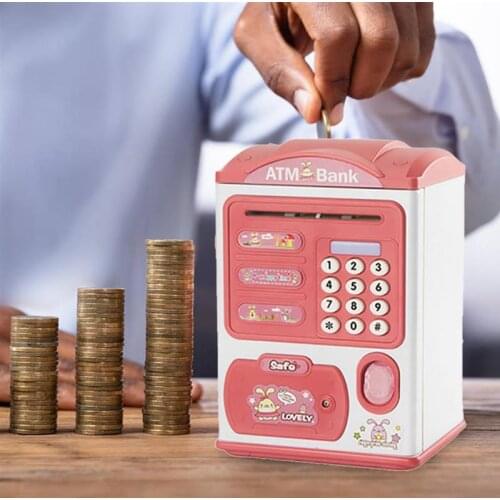 Creative Piggy Bank Toy Mini ATM Machine Simulation Password And Fingerprint Unlocking Money Coin Bank For Kids Boys And Girls