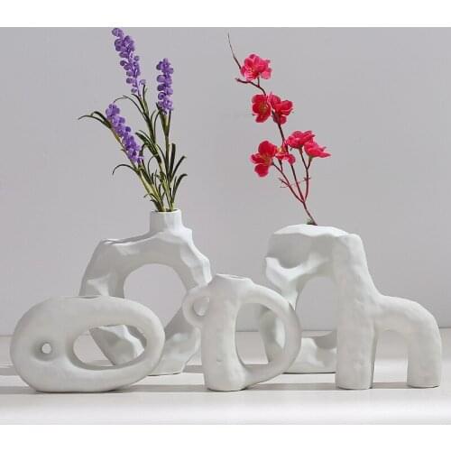 Creative Fashion White Ceramic Vase Modern Minimalist Dining Table Living Room Home Furnishing Dried Flowers Floral Arrangements