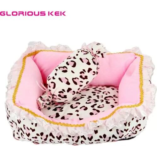 Pet Dog Bed Cute Pink Leopard Dog Bed House for Small Dogs Luxury Princess Cat Bed Winter Washable&Removable Pet Sofa Chihuahua