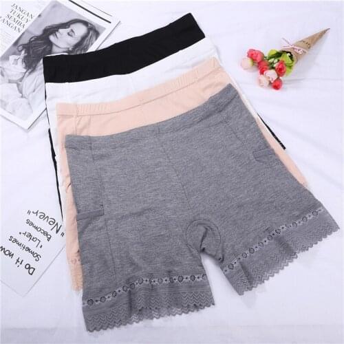 Summer ultra-thin invisible safety pants with pocket Anti-theft modal lace safety underwear cotton women lace safety pants