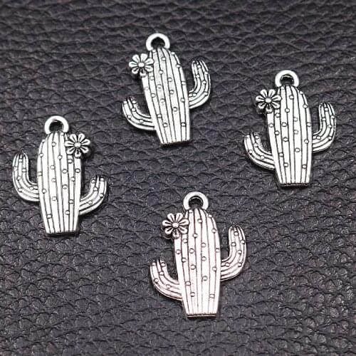 30pcs Silver Plated Plant Cactus Metal Pendant DIY Charm Hip Hop Earring Bracelet Jewelry Crafts Making 20*15mm M626