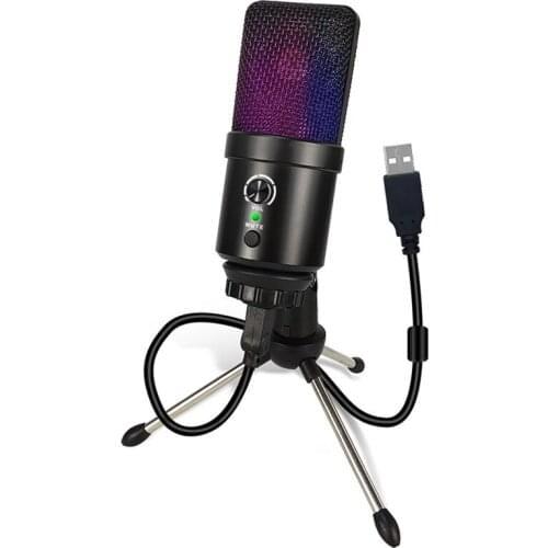 USB Microphone with LED Light Professional Condenser Microphone With Tripod Stand MIC for Computer Streaming Gaming Recording