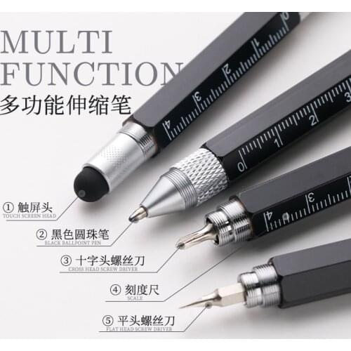 Multi Function Ballpoint Pen Cross Flat Screwdriver Touch Screen Scale Ballpoint 5-Function in 1 Pen