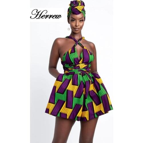 Fashion Women African Clothes Dashiki Summer DIY Lace Up Jumpsuit Short Pants Wide Leg African Dresses Ladies Plus Size Clothing