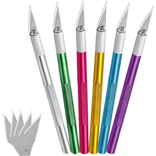 6PC Metal Scalpel Knife Tools Kit Non-Slip Blades Engraving Knife Mobile Mobile Phone Film Paper Cut Handicraft Carving Tools