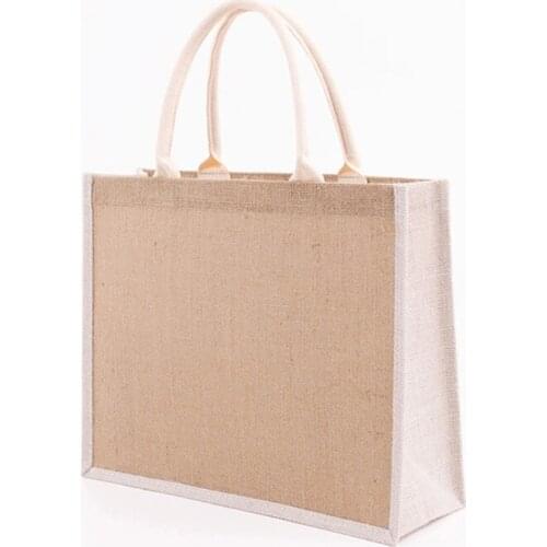 2021 New Reusable Jute Tote Bag Eco Friendly Burlap Grocery Bags for Shopping Beach