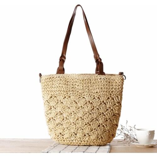40x35CM Simple Solid Color Straw Baosen Womens Single-Shoulder Bags Women Messenger Bags Dual-purpose Woven Bag Women a7267
