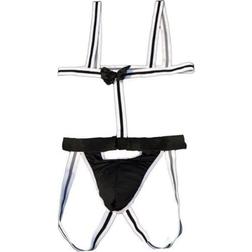 Sexy men underwear mens bodysuit with bow tie jockstraps thong and g-string black white JH233