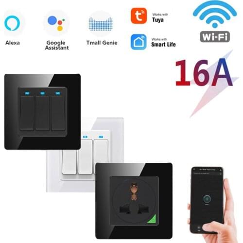 Tuya Smart Life Glass Panel EU/UK/US Standard Button Switch Zero/Single Fire Line Voice Control Light Wireless Wall Switch 16A