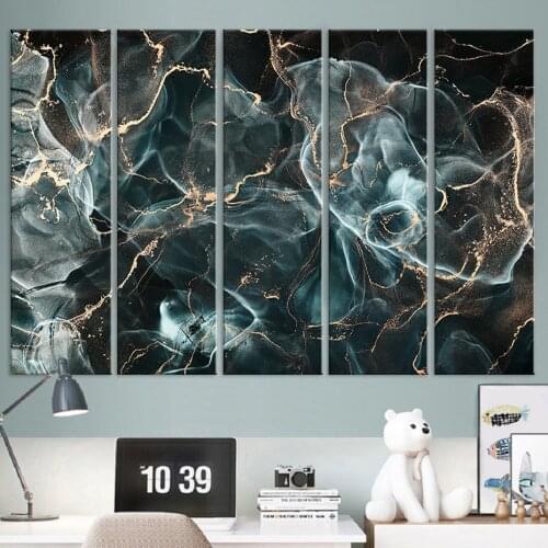 Dark Green Gold Luxury Ink Pattern Canvas Paintings Abstract Marble Wall Art Prints Pictures and Posters for Bedroom Home Decor